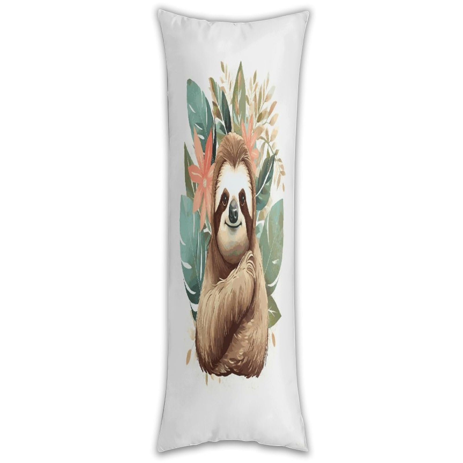 Cute Sloth Leaves Pillow Case Breathable Absorb Sweat Long Pillowcover Exquisite Unique Pillow Protector for All Seasons Hot Sleepers Body Pillowcase