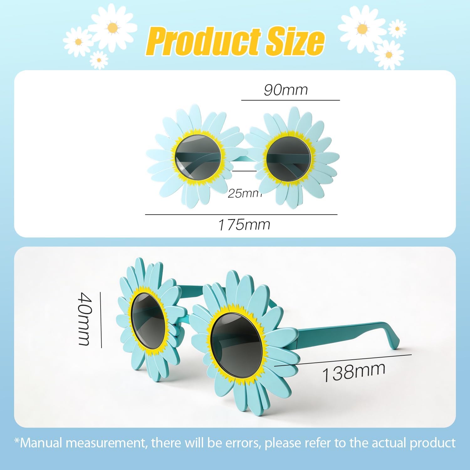 Sunflower Glasses Daisy Sunglasses Toddler Cartoon Flower Sunglasses Secure Fit for Kids Women Costume Photo Party