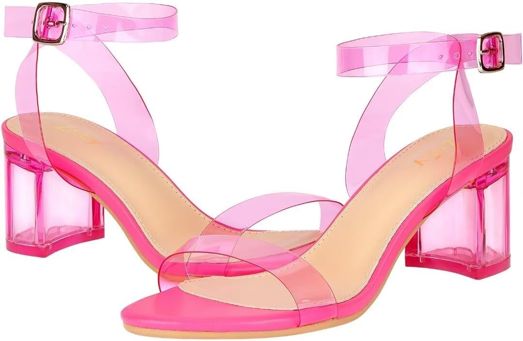 ZriEy Women's Clear Heels Strappy Chunky Block Heeled Sandals 2.2 Inch Open Toe Adjustable Ankle Strap Pump Sandals for Weddings Parties Daily Wear - Image 6