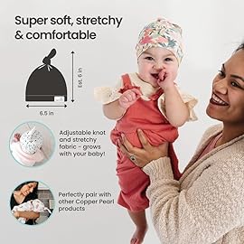 Copper Pearl Baby Beanie Hat Top Knot Stretchy Soft River 0-4mo