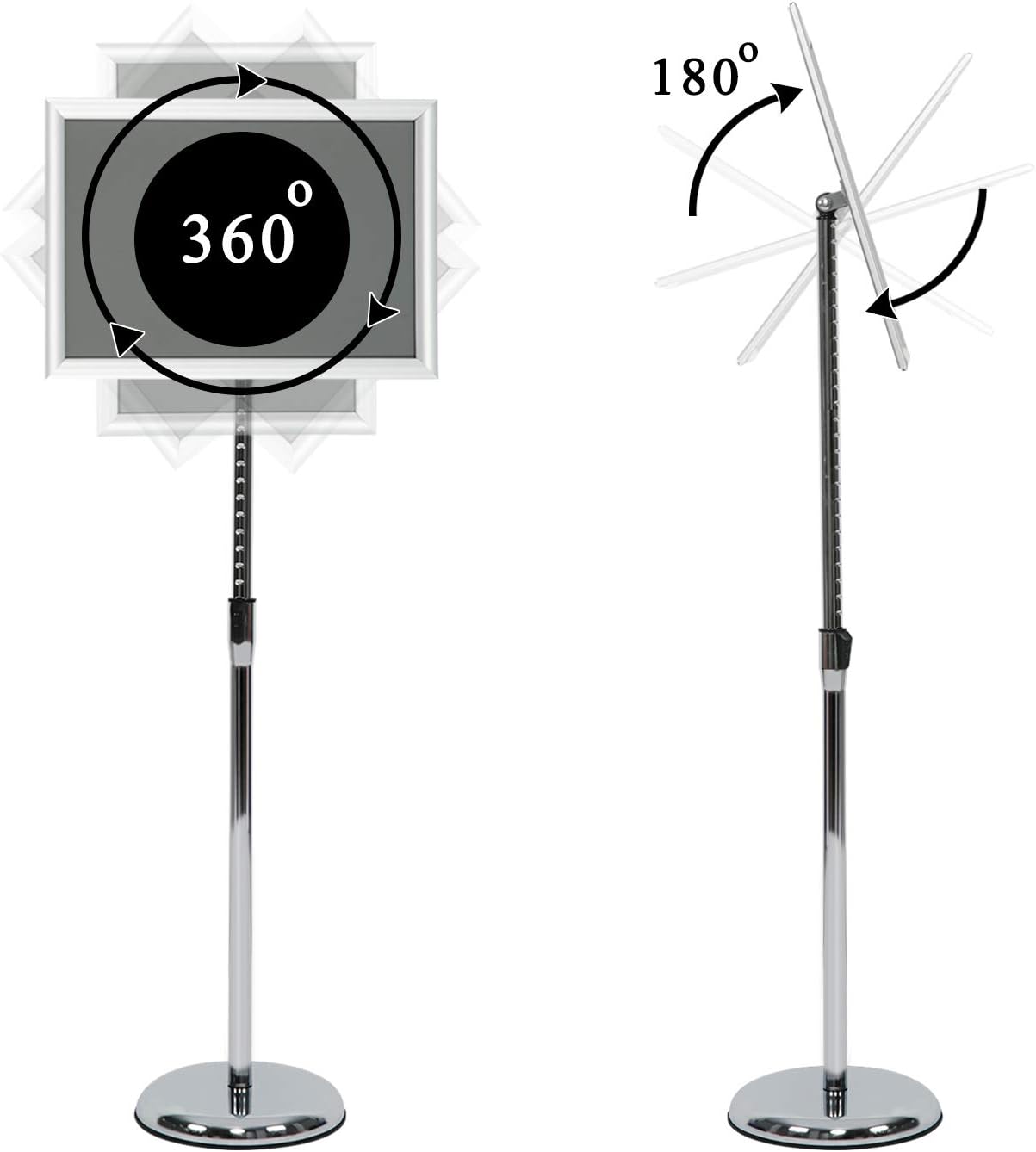 VAIIGO Pedestal Poster Stand, Adjustable Aluminum 11 x 17 Floor Standing Holder for Vertical and Horizontal View Sign Display, Silver Silver 11 x 17 inches