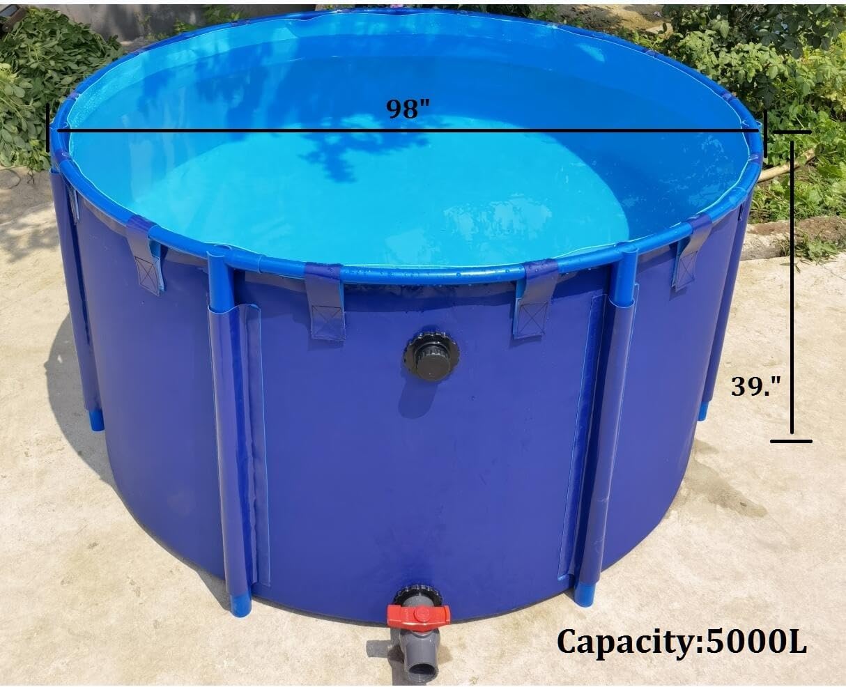 Circular Collapsible Canvas Fish Pool - Large Durable Plastic Pond, 5000L Capacity for Koi Pond Culture,Agricultural Irrigation(2.5 M)