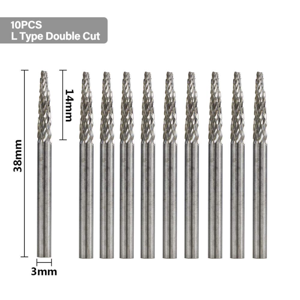 10 stücke Wolframkarbid Rotary File Set 3x3mm einzelner Schnitt Doppelschnitt Rotary Burr Set für Rotary Zubehör Set-10 stücke l doppelt schnitt