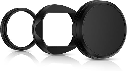 Square Metal Lens Hood w Cap & 49mm Adapter Ring for Fujifilm X100VI X100V