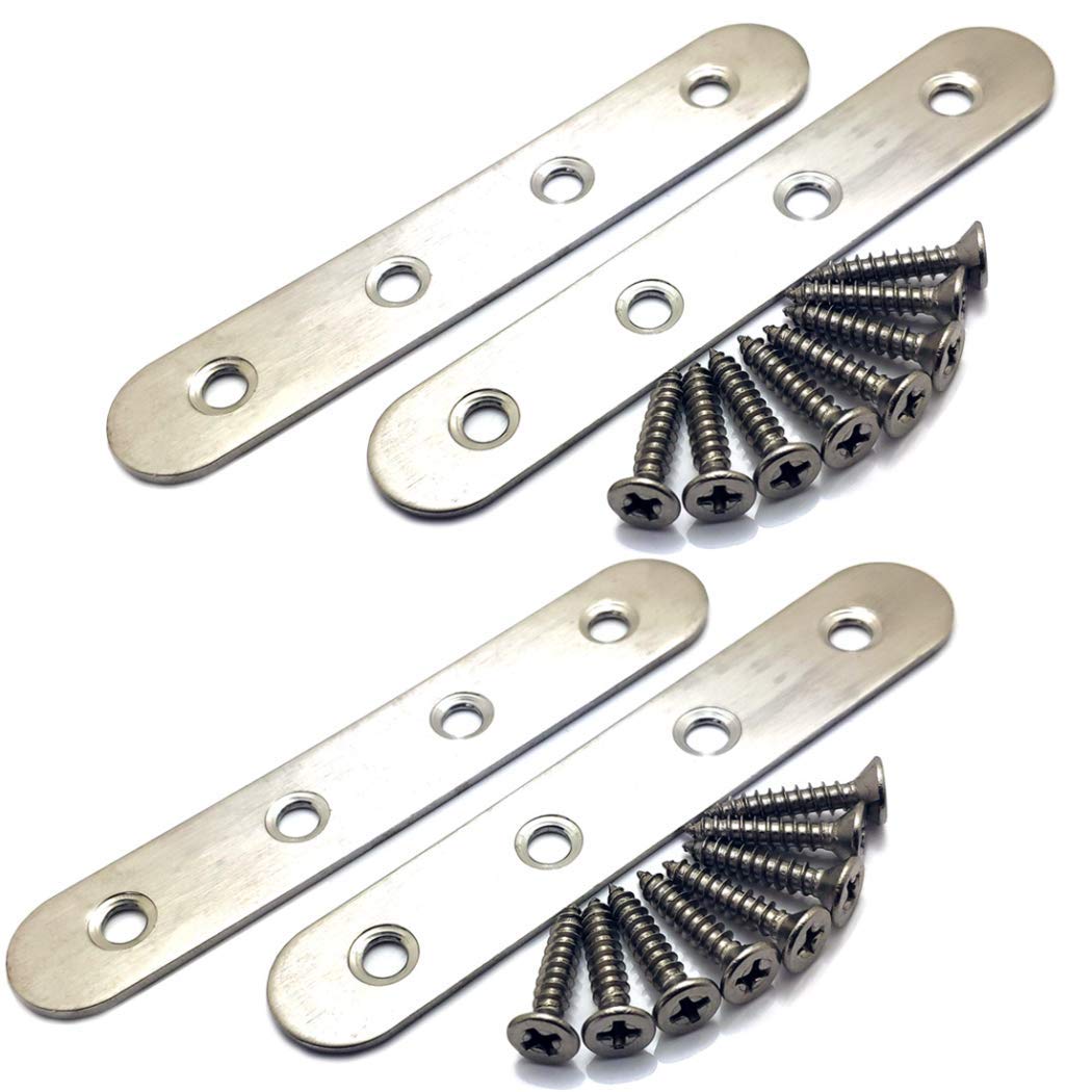 Ktdzone 97 by 17 MM Stainless Steel Flat Straight Brace Brackets Mending Repair Plates Fixing Bracket Connector with Screws 4Sets