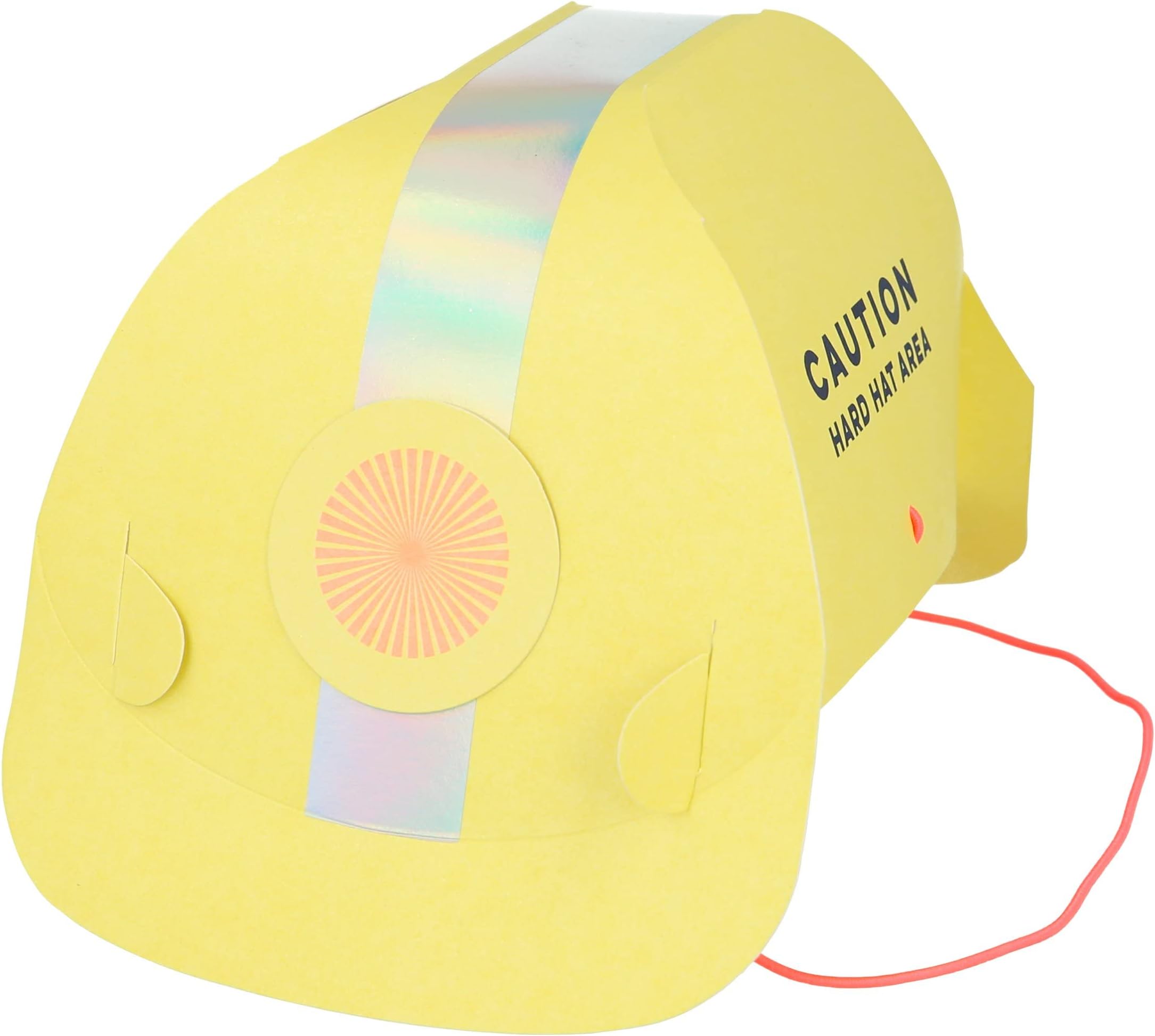 Construction Party Hats 8 Pack Featuring “Caution Hard Hat Area” Design with Shiny Silver Holographic Foil and Bright Orange Elastic for Construction-Themed Birthday Parties