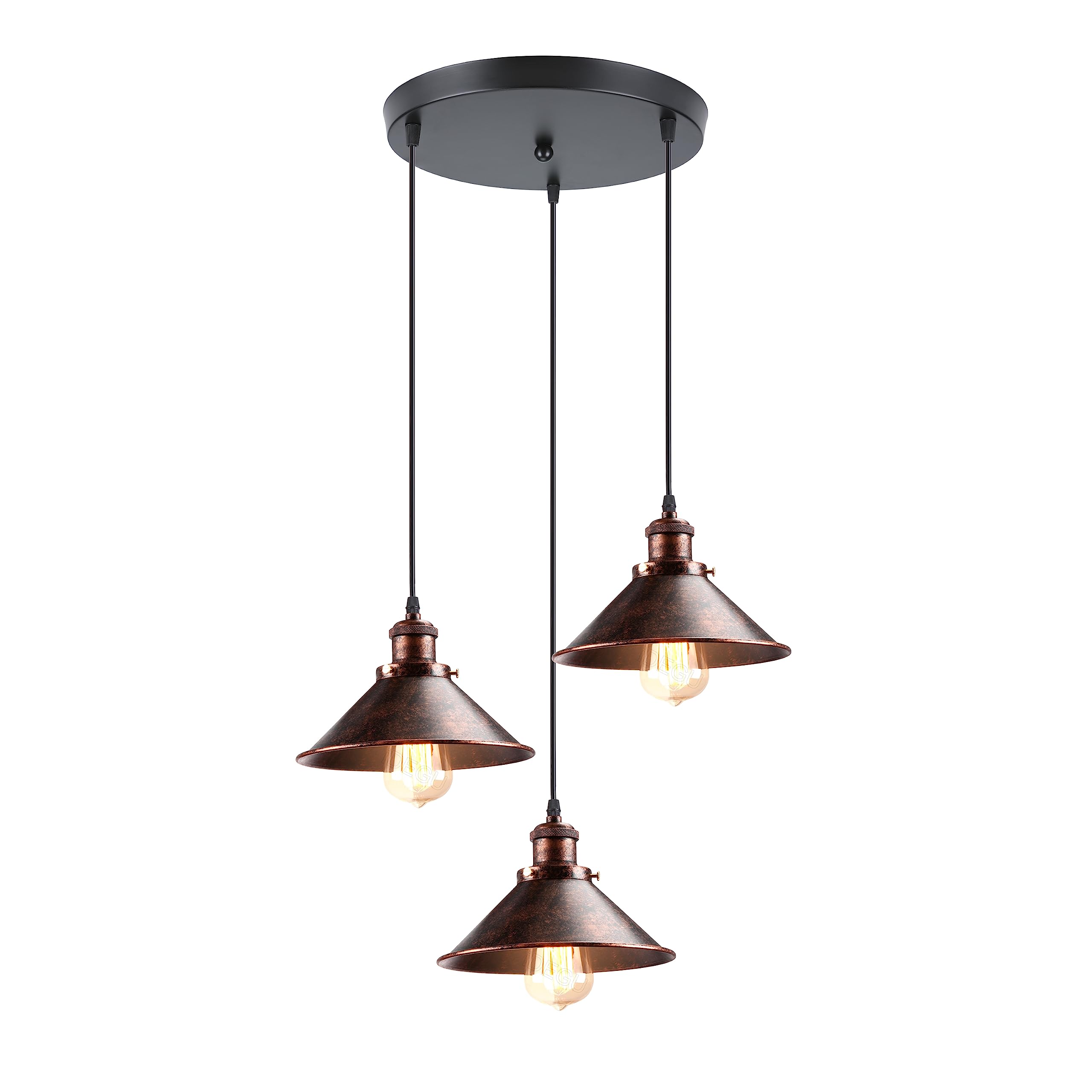 iDEGU 3 Luces Lámpara Colgante Vintage Lámpara de Techo Industrial E27 Iluminación Colgante de Interior de Metal Lámparas de Araña para Comedor, Salon, Cocina, Dormitorio, Café (Óxido, Redondo)
