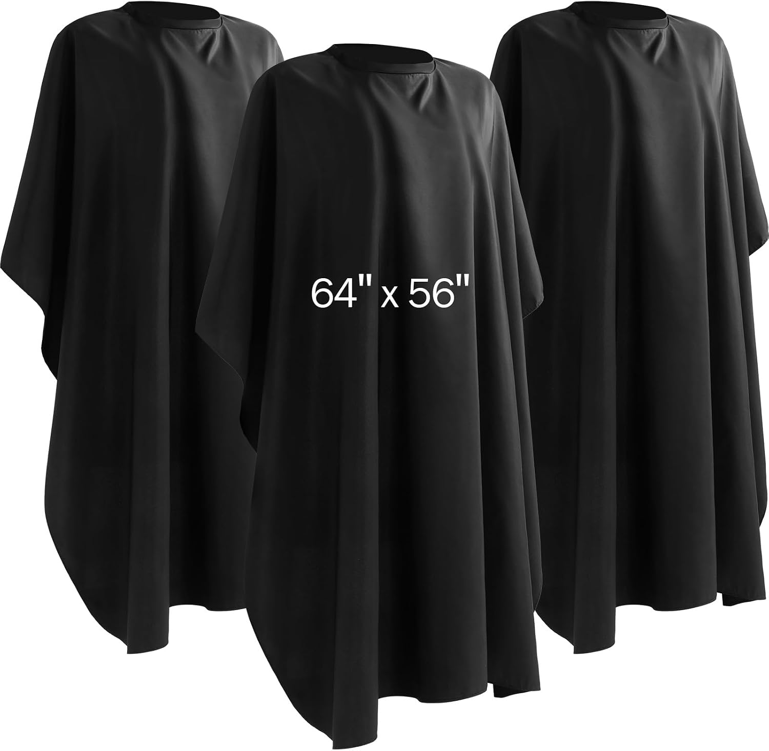 Wesiti 3 Pcs Barber Cape 64 x 56'' Large Waterproof Hair Cutting Salon Cape Adjustable Snaps for Hair Dye Salon Stylist Supplies (Black, 3)