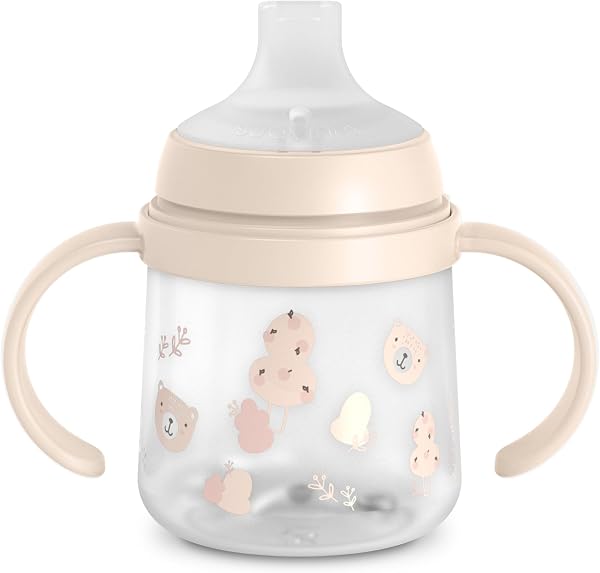 Suavinex, Learning Cup for Babies+6 Months, Silicone Spout, Baby Bottle with Handles, Anti-Colic System, Protective Lid, Leakproof Tumbler, 150 ml, Wild&Free Pink - 1