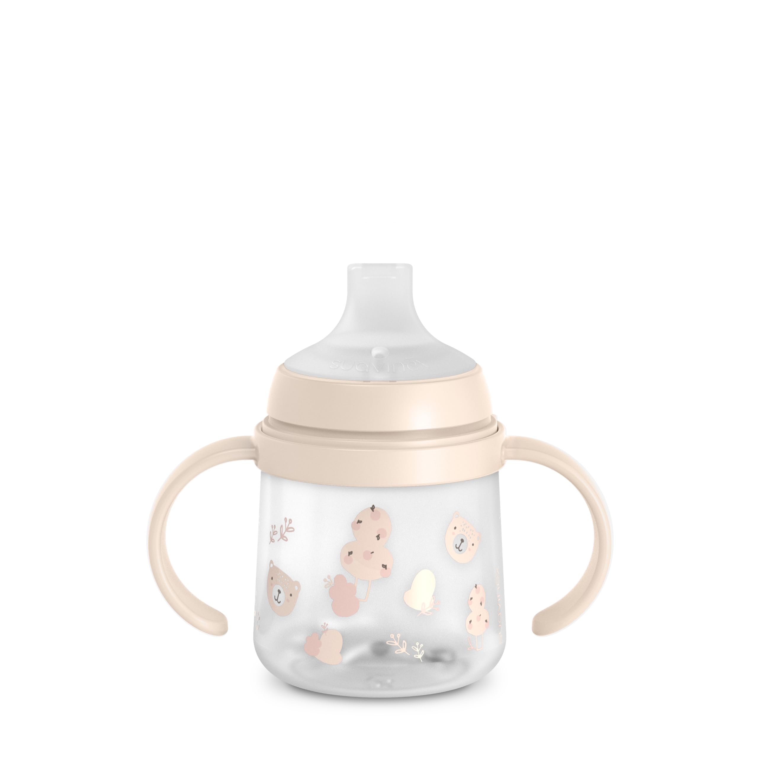 Suavinex, Biberon à Anses, Tasse Apprentissage Bébé avec Bec Souple en Silicone, Système Anti-Colique, Gourde Enfant avec Poignées, Antifuites, Passe Lave-Vaisselle, +6 Mois, 150 ml, Wild&Free Rose