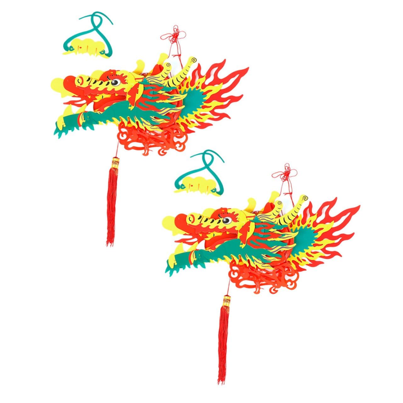 Lanternes Dragon du Nouvel An Chinois lot de 2 suspensions festives en plastique