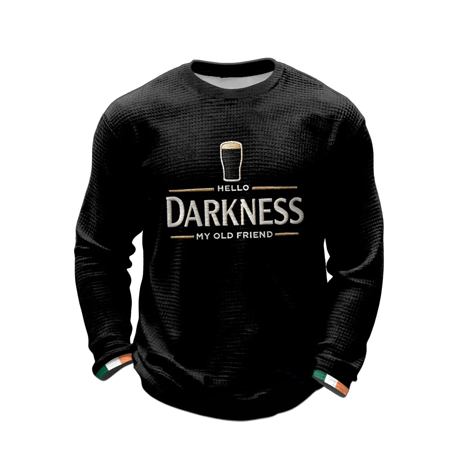 Mens Hello Darkness My Old Friend Shirts Waffle Long Sleeve St Patricks Day Shirt