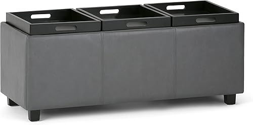 Miniatura 306 de Otomana rectangular de almacenamiento de cuero sintético Simpli Home Avalon., Cuero, Marrón Azul,Marrón Chocolate,Cloud gris,Gris oscuro,Azul