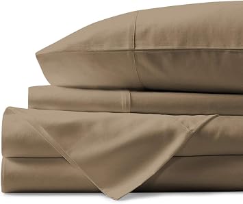 LaxLinen-600 Thread Count 4 PCs Bed Sheet Set +30 Inch Extra Deep Pocket King/Standard, Taupe Solid 100% Egyptian Cotton