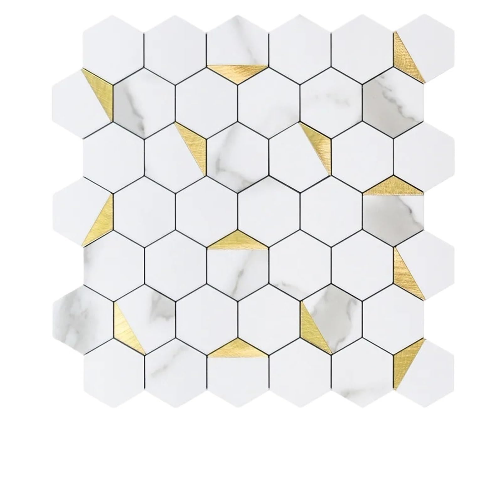 Metal splashback Metal Mosaic Hexagonal Imitation Marble Pattern PVC Aluminum Composite Panel Wall Sticker for Background(ColorA)