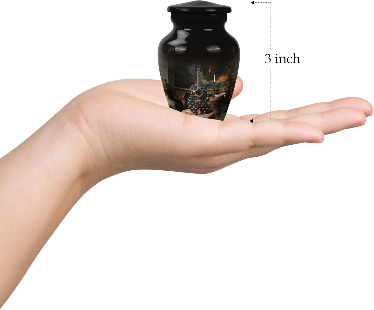 Guitar Urn - Combo of 1 Large Urn with Velvet Bag and 4 Small - Urns for Ashes Adult Male Large - Keepsake Urn for Human Ashes for Male & Female - Cremation Mini Urns for Ashes, Black