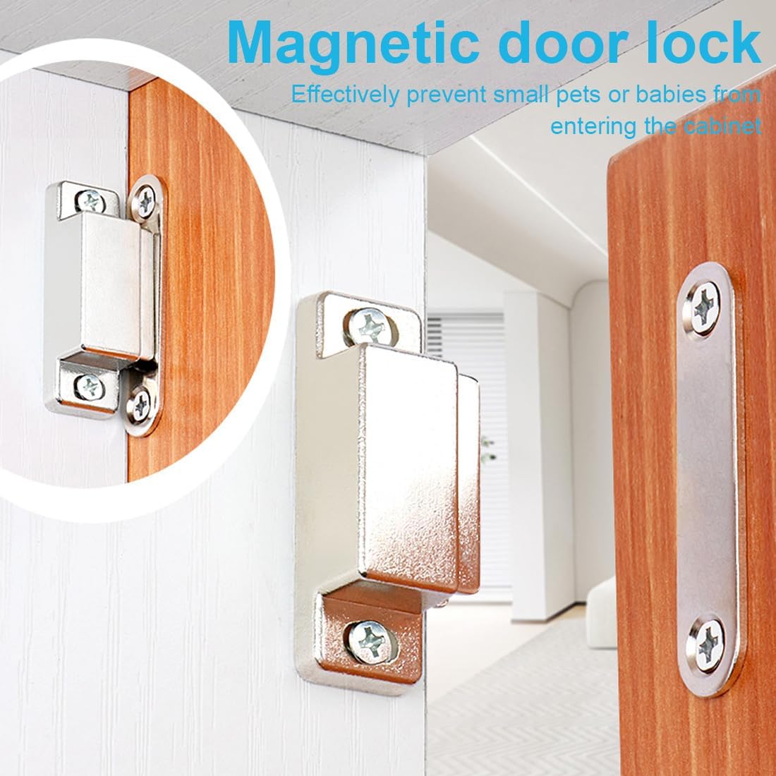 Cabinet Magnets Latch, White Magnetic Door Catch, Cupboard, Wardrobe, Shutter Hardware, Pack of 4