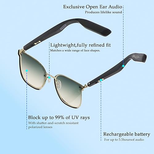 Miniatura 3 de Huark Warno Bluetooth Sunglasses Smart Glasses Listen Music, Receive Calls,Take Photos,Open App, Navigation etc UV400 lenses (Green)