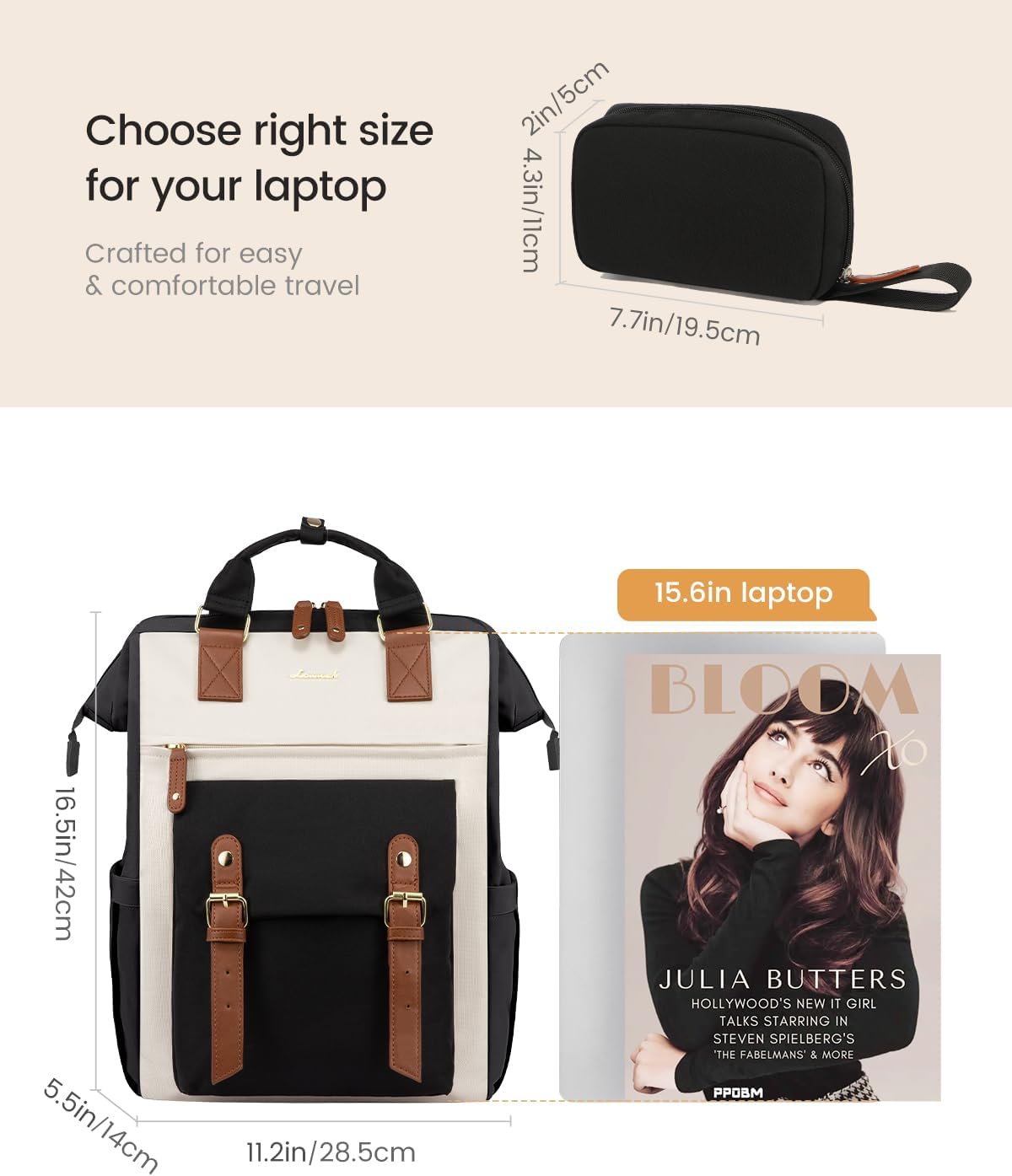 LOVEVOOK Laptop Backpack for Women, Teacher Bag Work Backpack Purse Laptop Computer Back Pack, Business Travel Backpack, Nursing College School Bookbag, 15.6 Inch, Black-Beige-Brown - Image 8