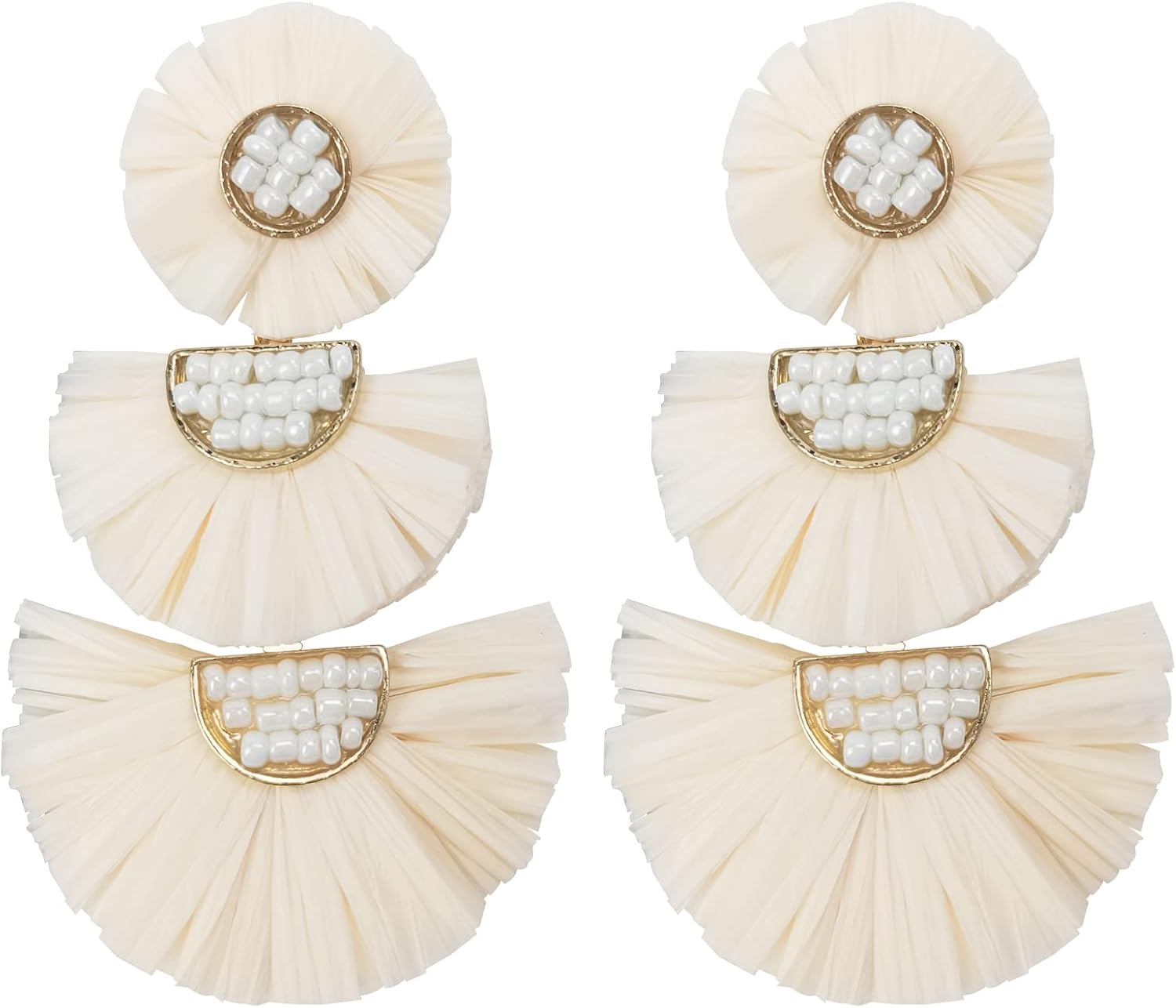 Bohemian Statement Earrings Tiered Raffia Beaded Earrings for Women Female