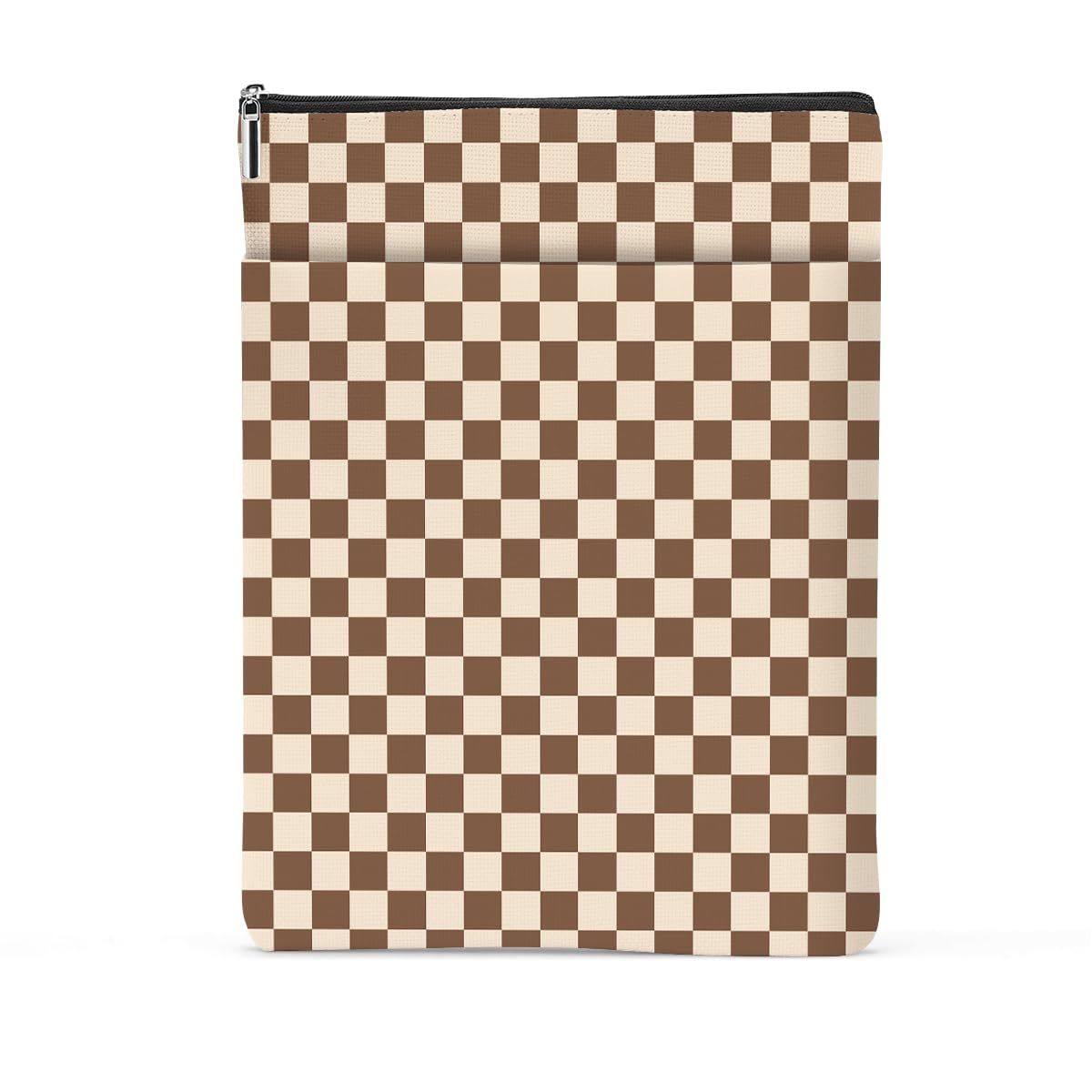 Brown Plaid Book Lovers Gifts Book Sleeve Vintage Checkered Waterproof Book Cover Book Pouch Book Protector with Front Pocket Book Club Christmas