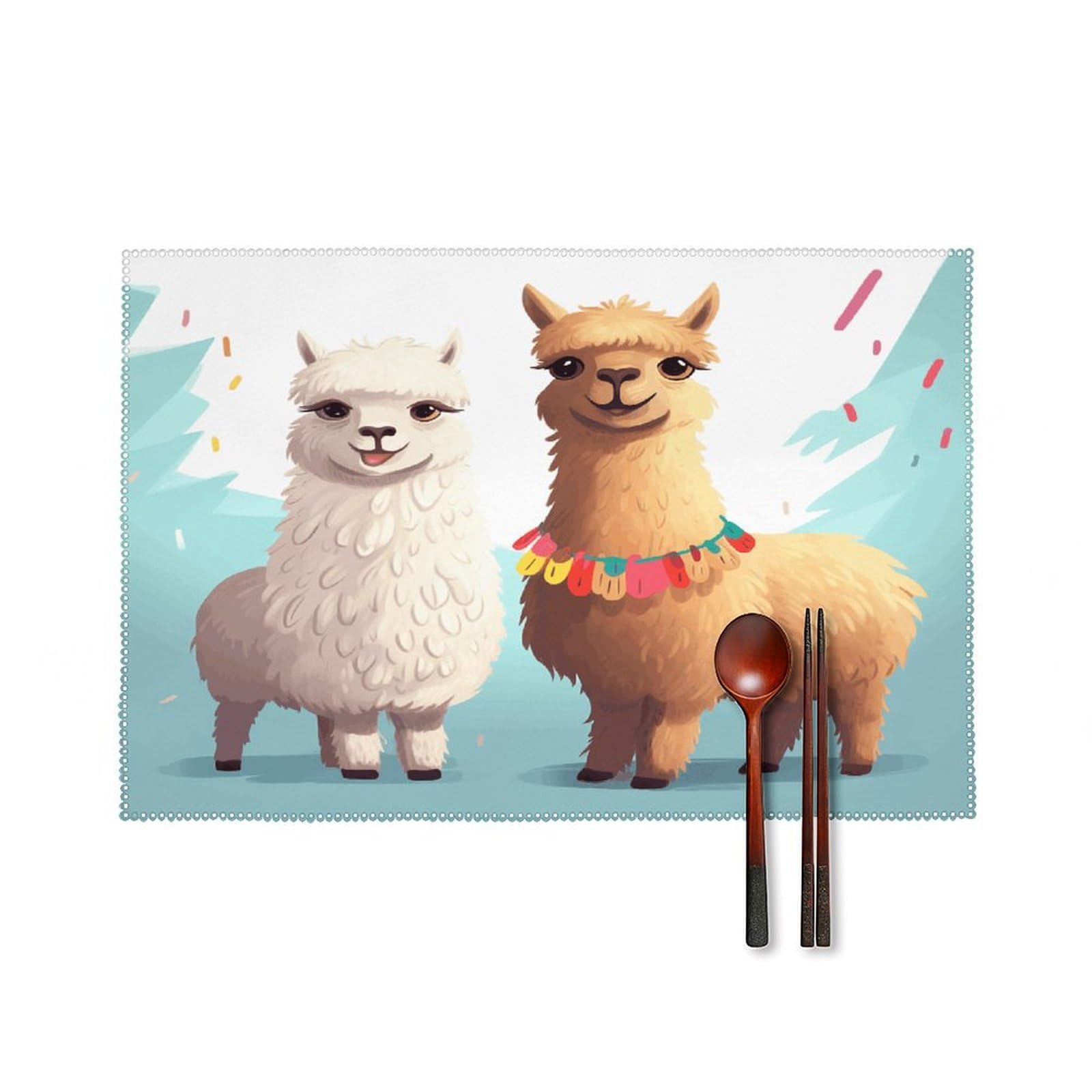 Llama Alpaca Placemats Set of 4 Heat Resistant Non-Slip Place Mats Reusable Dining Table Mats Canvas Place Mat Anti-Fading Waterproof Placemats for Dining Table Decor