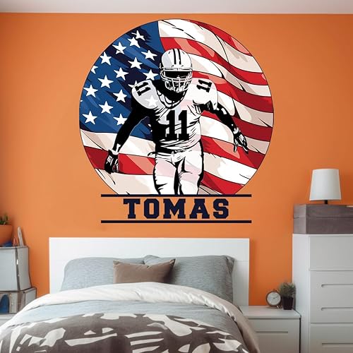 Miniatura 2 de Calcomanía de pared de fútbol personalizada, personalizable con número y nombre, bandera estadounidense, calcomanía de jugador de fútbol para
