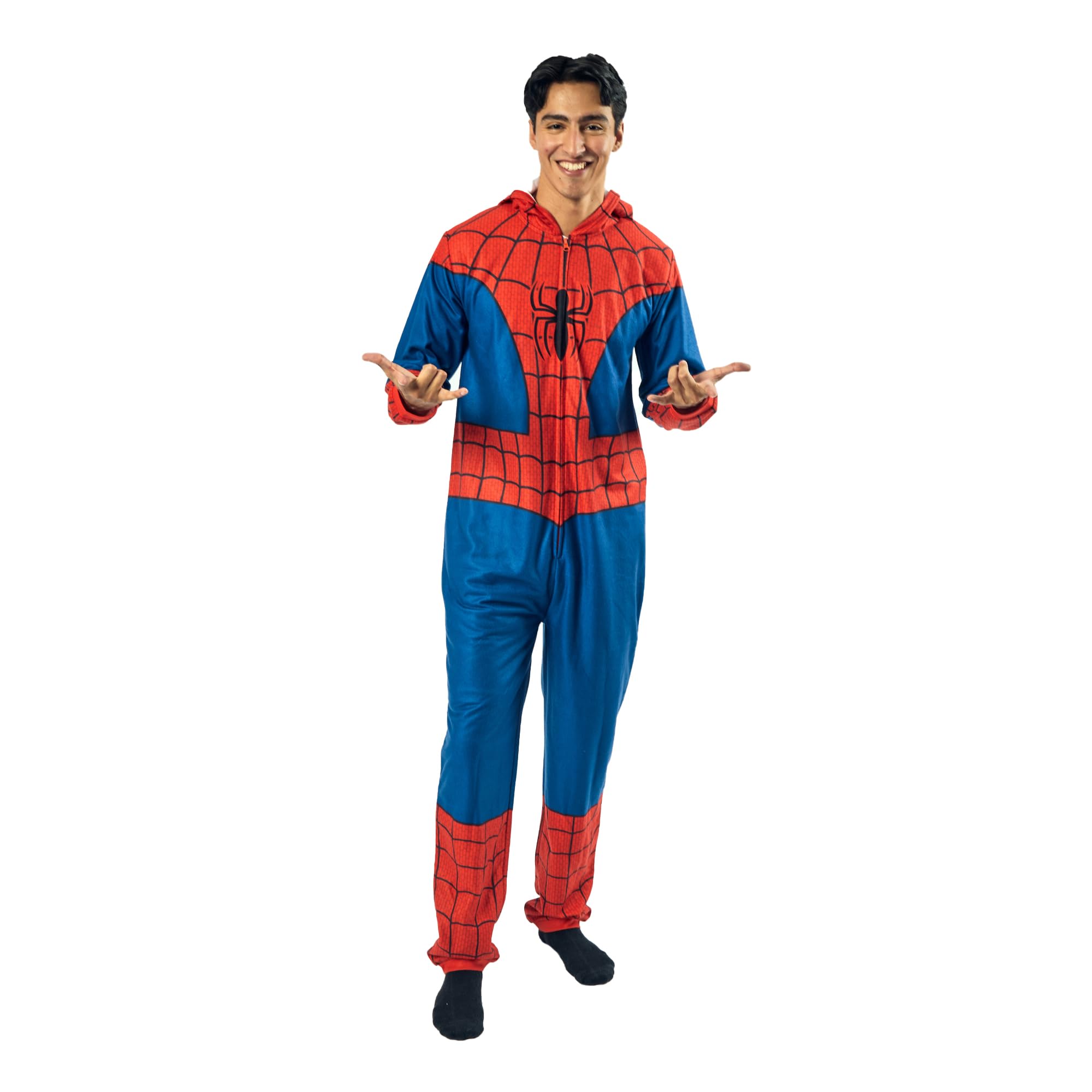 Bioworld Spider-Man Costume Men's Hooded Onesie Cosplay Costume Union Suit