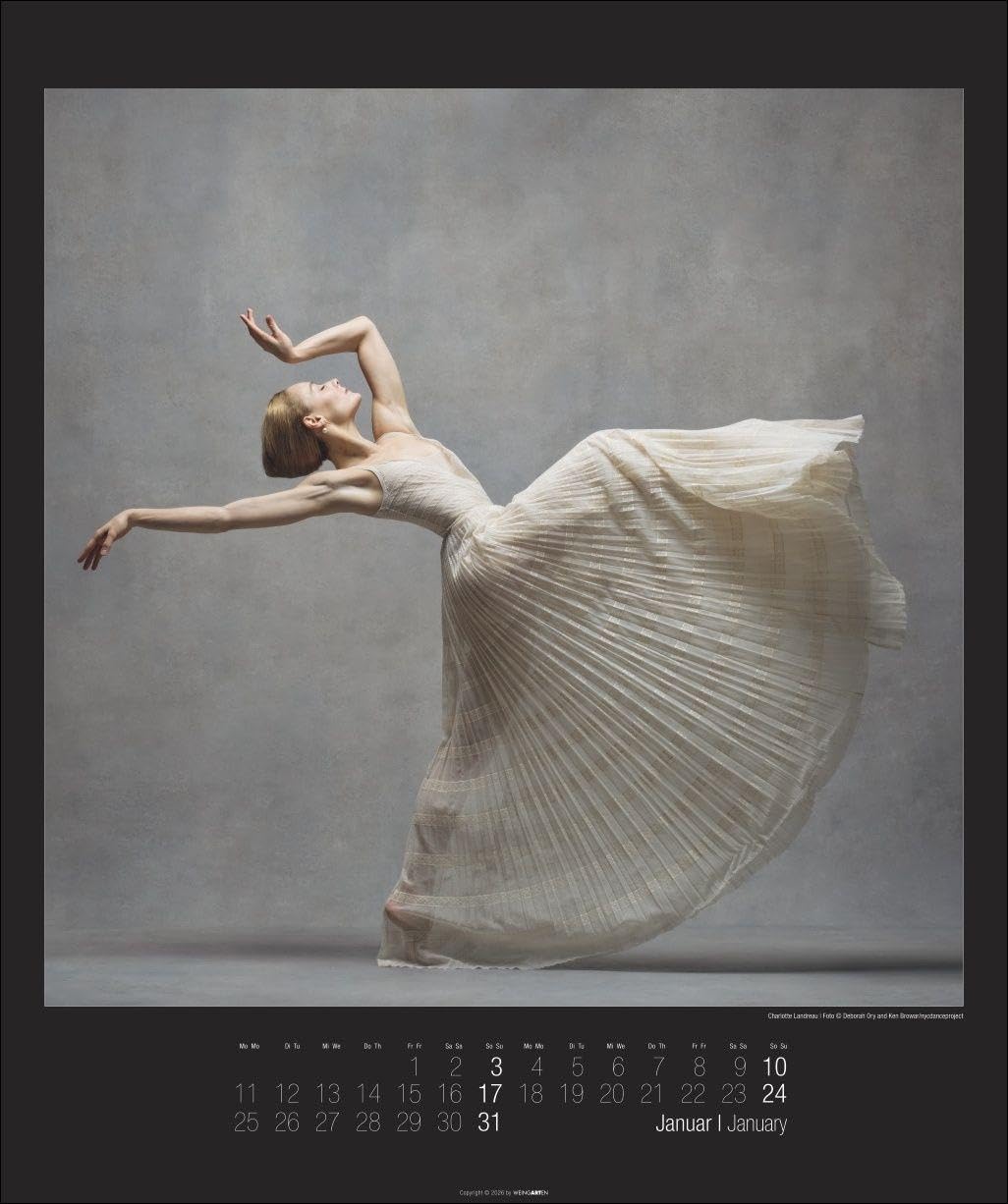 The Art of Movement Kalender 2027: Kunst und Mode vereint in faszinierenden Tanz-Bildern, die Anmut und Haute Couture verbinden. Großer Wandkalender im Hochformat 46 x 55 cm
