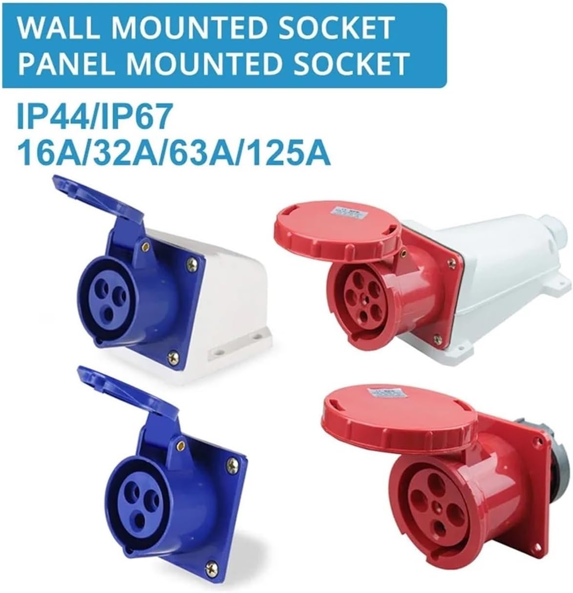 1pcs Waterproof Industrial Plug IP44 3 Pole 4 Pole 5 Pin dustproof Socket IP67 Male and Female 16a 32a 63a 125a Industrial Socket(Ip67 125a,4 P-Panel Mounted Socket)
