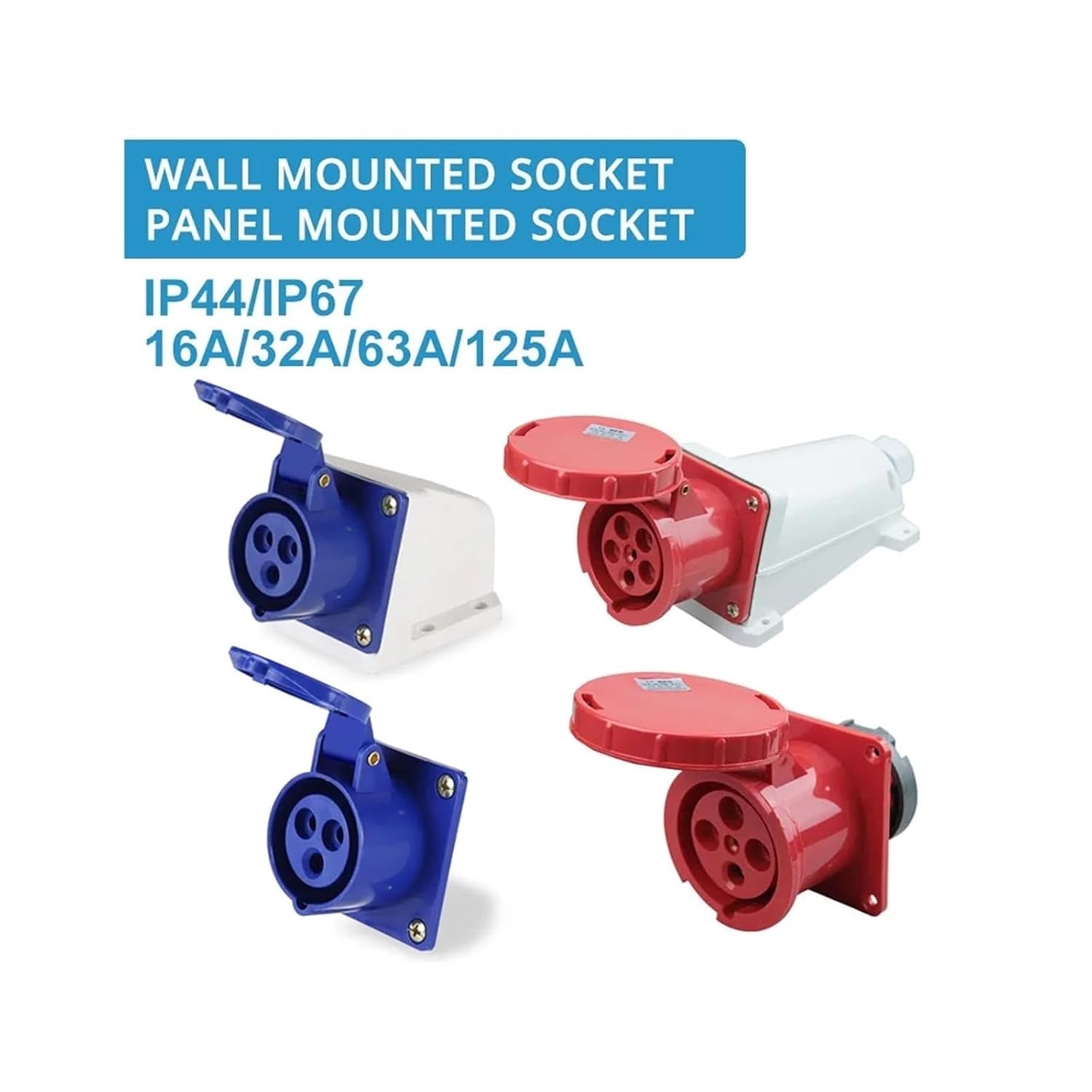 1pcs Waterproof Industrial Plug IP44 3 Pole 4 5 Pin dustproof Socket IP67 Male and Female 16a 32a 63a 125a(Ip67 63a,5 P-Panel Mounted Socket)