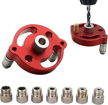 Drill Guide Positioning Tool with 8 Hole Sizes 3-10mm, Woodworking Center Finder Kit Precision DIY Drill Jig for Straight Holes, Portable Hand Tool for Carpenters & HobbyistsColorRed