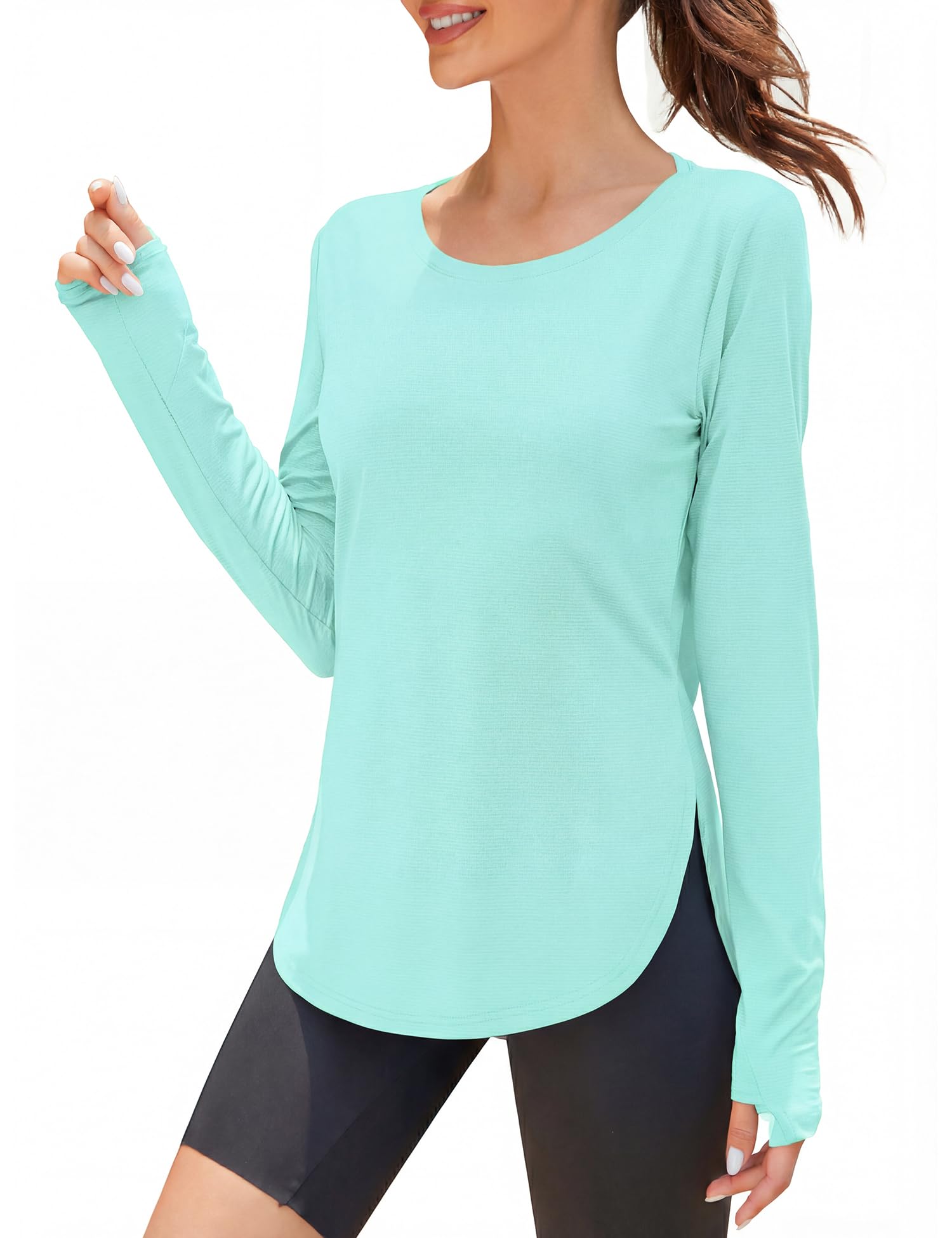 Rapbin UV Shirt Damen Langarm Sportshirt Damen UPF 50+ Leichtes Atmungsaktiv Funktionsshirt Sport Oberteile Damen Rundhals Fitness Activewear with Daumenloch