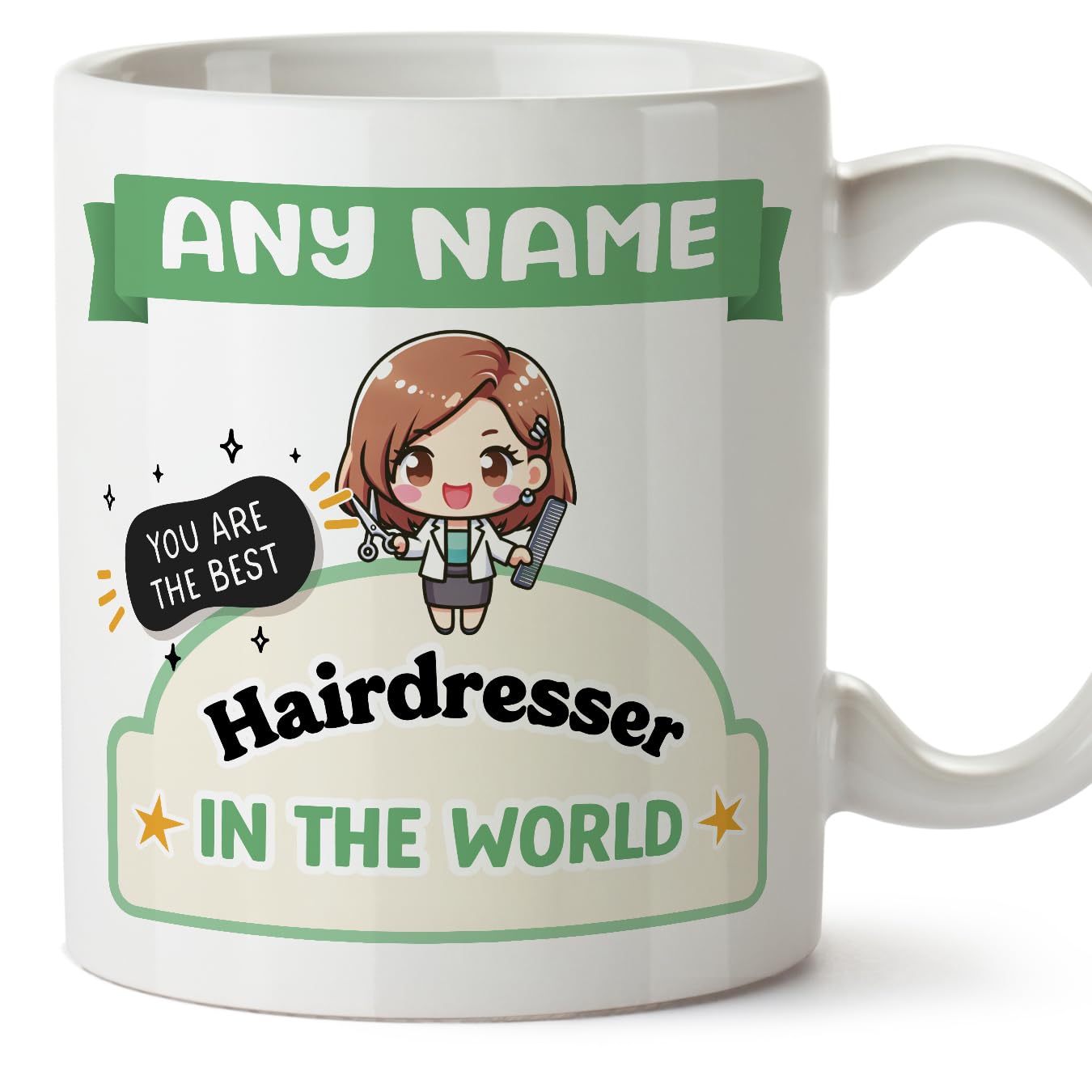 MUGFFINS Personalised Mug for Hairdresser Woman - in English - Best in the World - Kawaii - Funny Custom Gift for Colleagues - Ceramic 11oz Mug — image 1