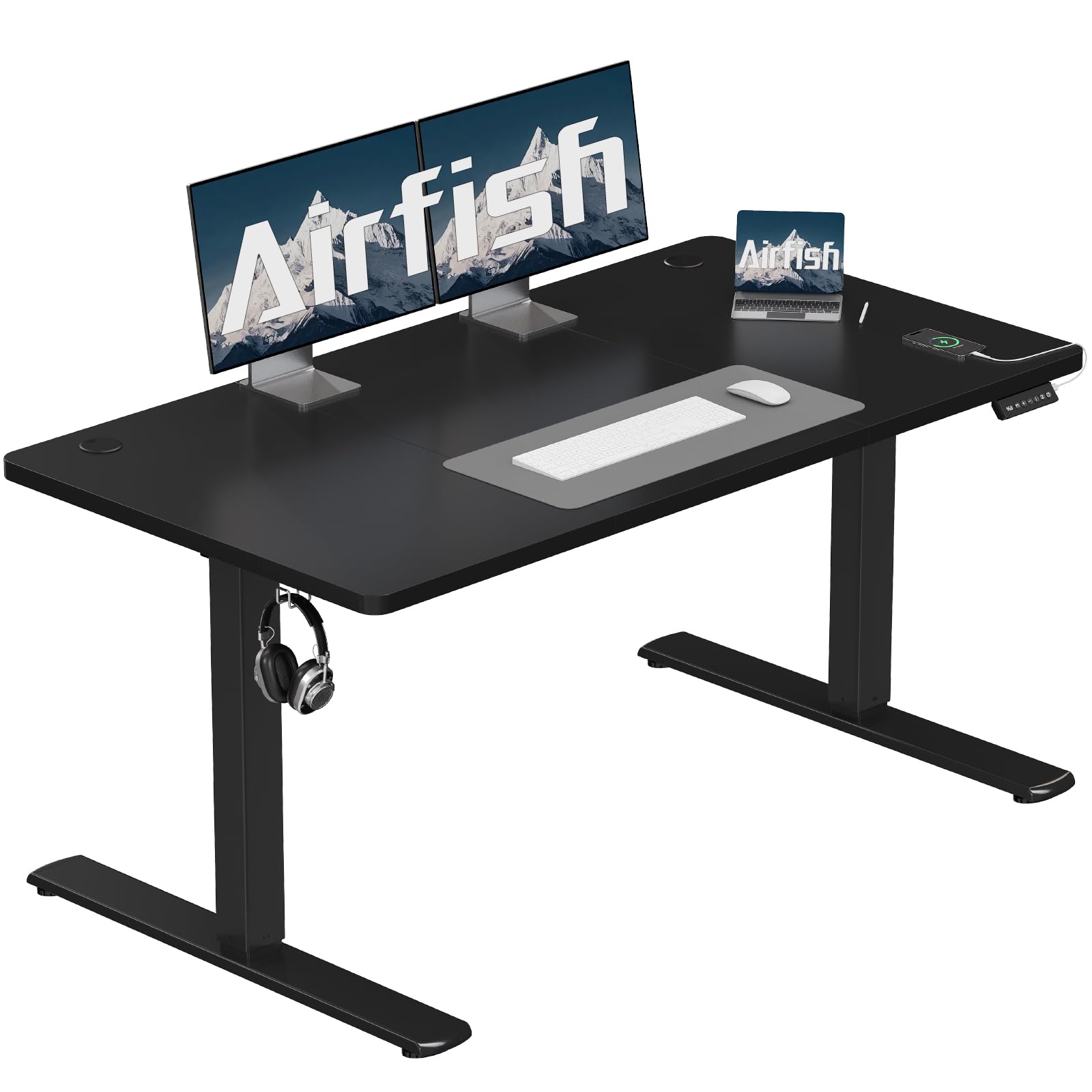 Airfish Escritorio Regulable en Altura con USB, Escritorio eléctrico con función de Memoria, Escritorio eléctrico Regulable en Altura,140x60cm,Negro