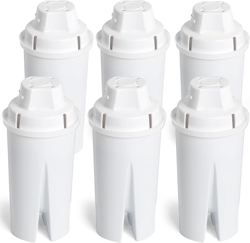 Amazon Basics Filtros de agua mejorados para jarra, compatibles con Brita, paquete de 6 | Certificado NSF para reducir 9 contaminantes