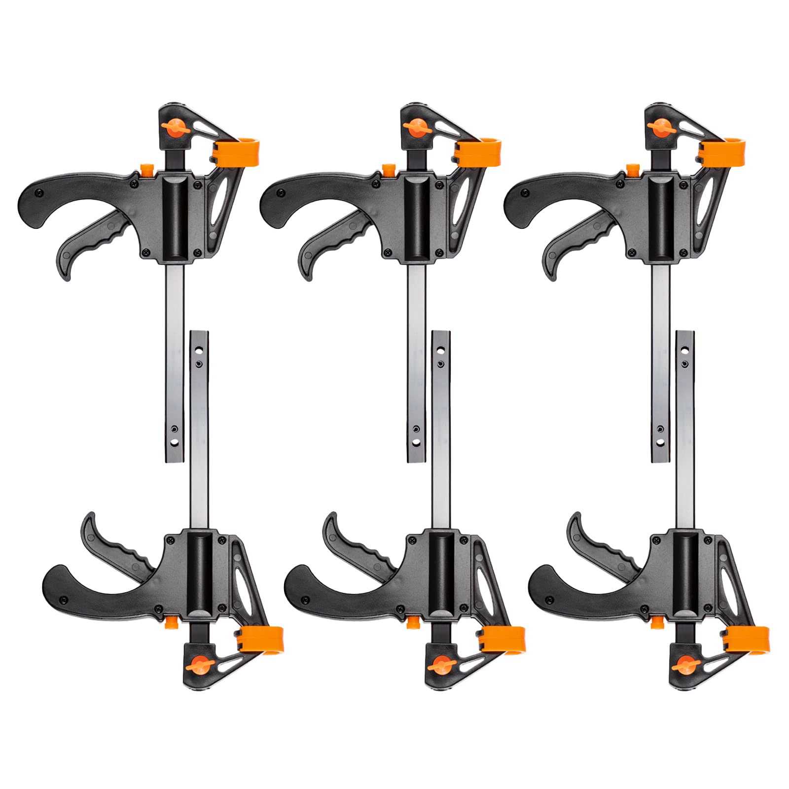 Hniuyun Black, Red 6-Pack 4 Inch Bar Clamps With Quick-Grip Trigger & One-Handed Ratchet Action For Woodworking, Gluing And Craft Projects
