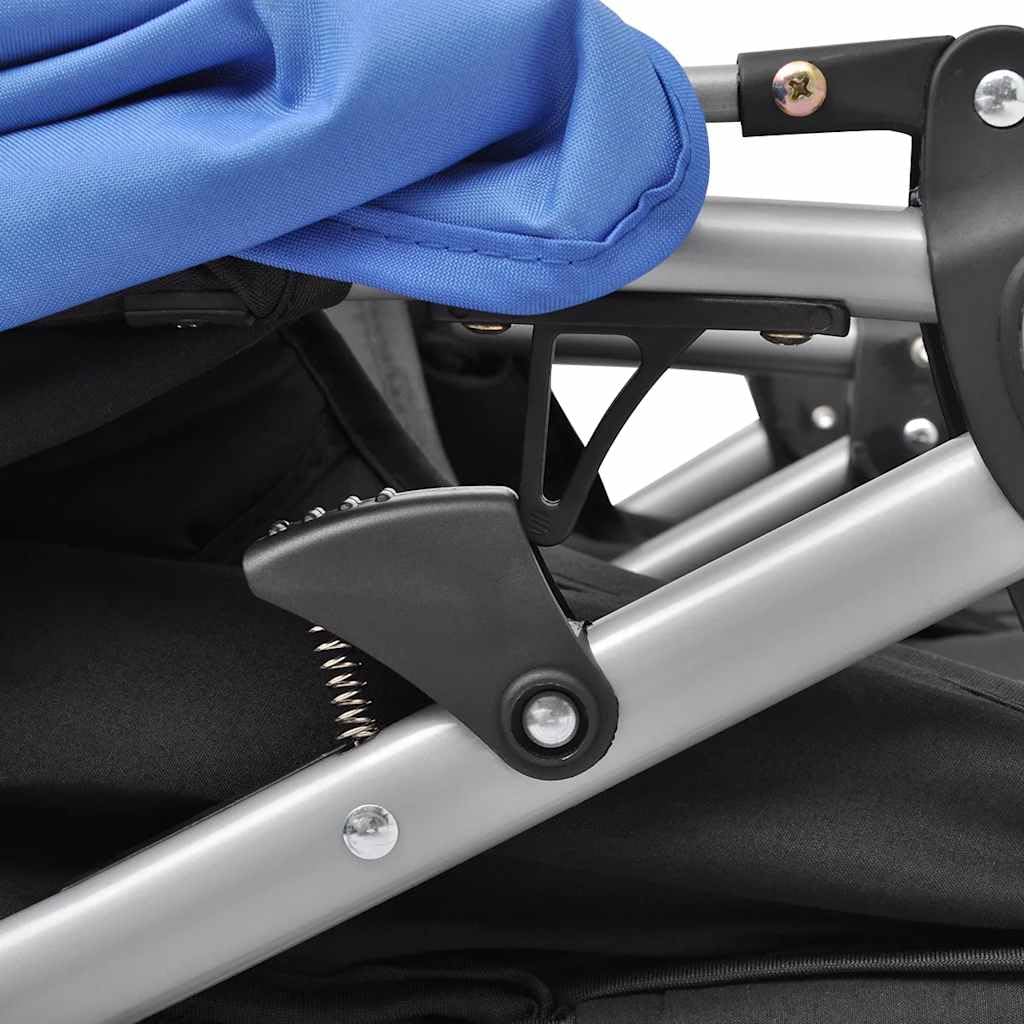 vidaXL Poussette à Deux Places Acier Bleu et Noir Pliable Landau d'enfant Bébé