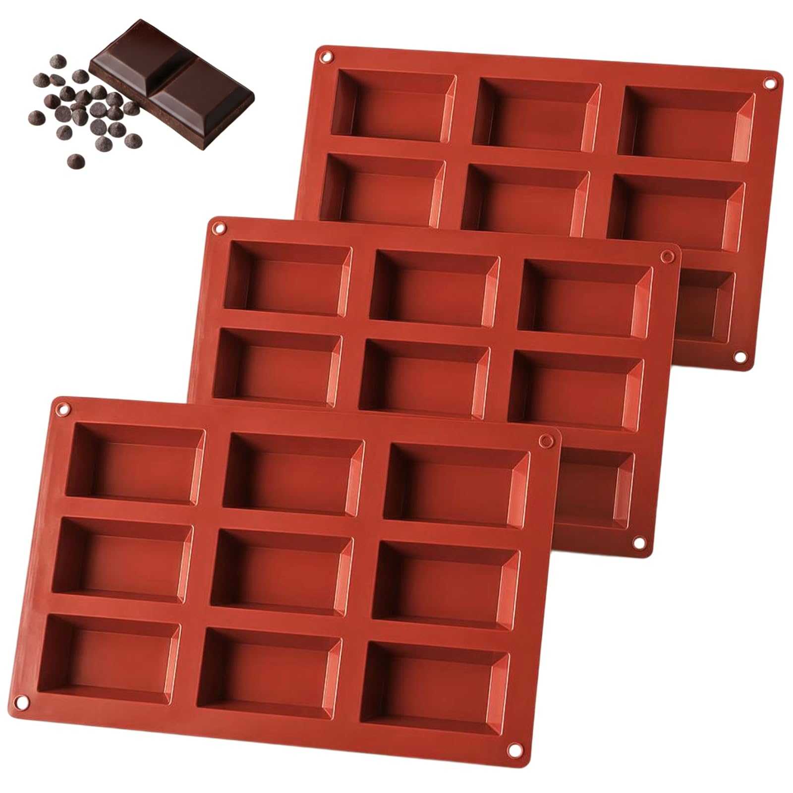3er-Set Silikonformen mit 9 Mulden für Kuchen und Schokolade, flexibel und antihaftend, lebensmittelechtes Silikon, für Kuchen, Schokolade, Eis und Bonbons, rot, ideal für Partys
