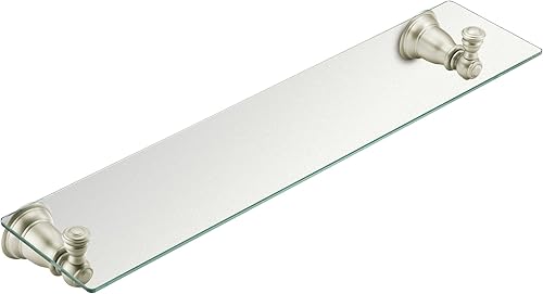 Moen YB5490BN Kingsley - Estante decorativo de cristal para tocador de baño, 20 pulgadas de ancho x 5 pulgadas de profundidad, níquel cepillado