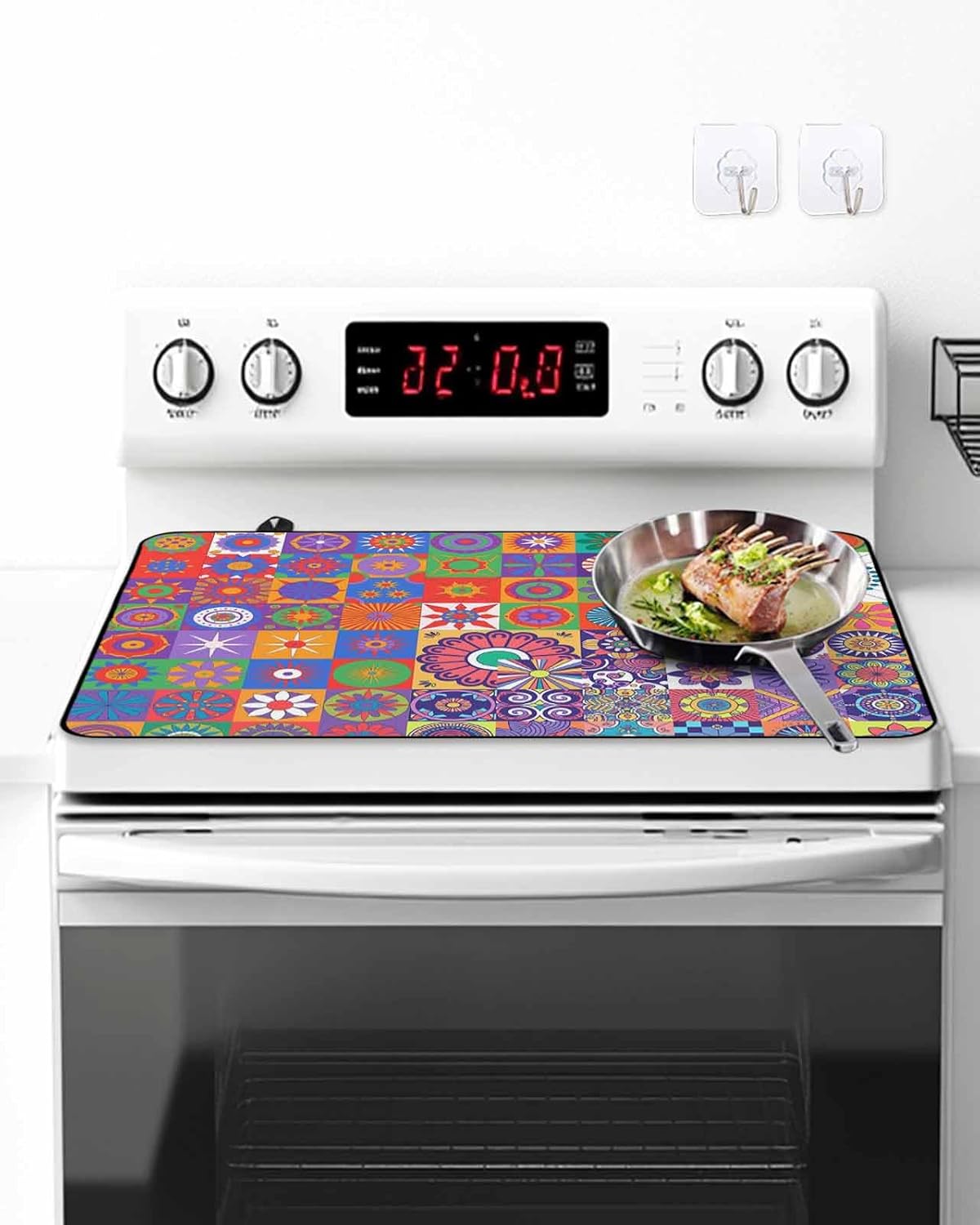 Stove Top Cover Ethnic Tribal Style Stove Cover for Electric Stove Top Geometric Mantoro Vintage Floral Purple Glass Cooktop Covers Anti-Slip Mat Heat Resistant Countertop Protector 28.5"x20.5"