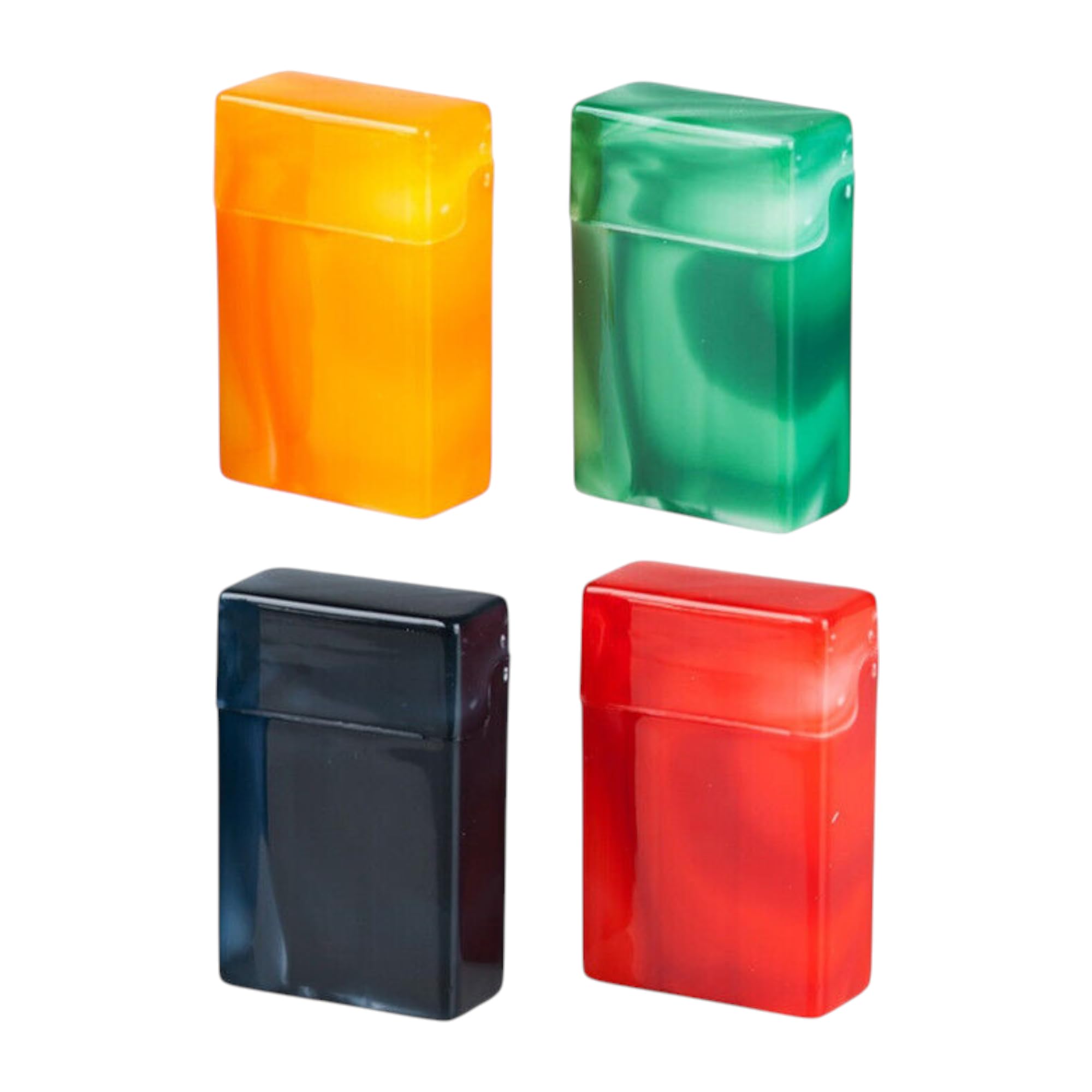 Zigarettenetui Zigarettenbox für gestopfte 25 Zigaretten 4 Stück in verschiedenen Farben marmoriert ohne Steg Pop Up Schachtel Zigarettendose Kunststoff Cigarette Box 90mm hoch Fashion