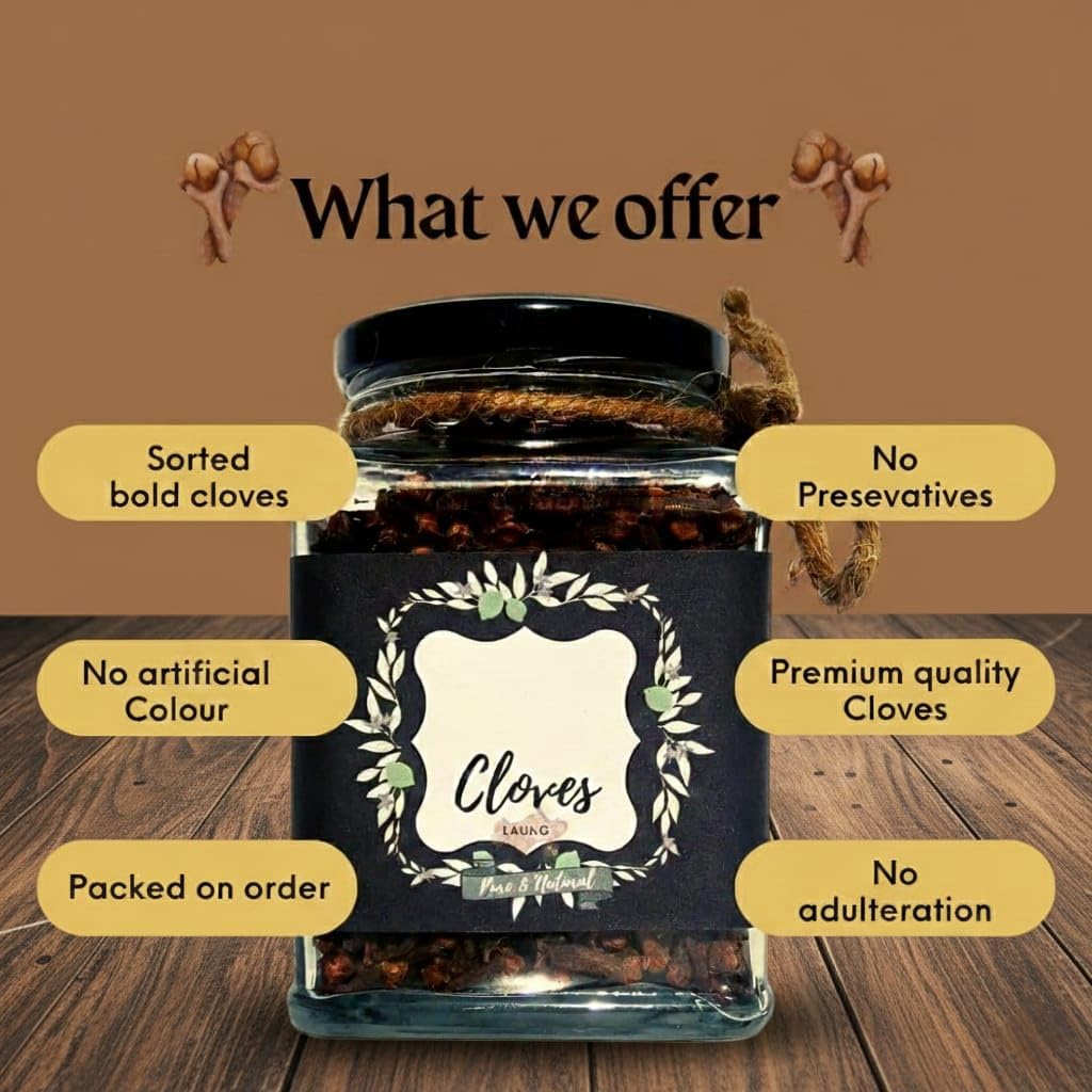 Sabut Laung, Cloves Whole bold size,Khada Masala - 100 Grams | 100% Natural | Aromatic & Flavorful | Dried Cloves | No Additives, No artificial colours or preservatives