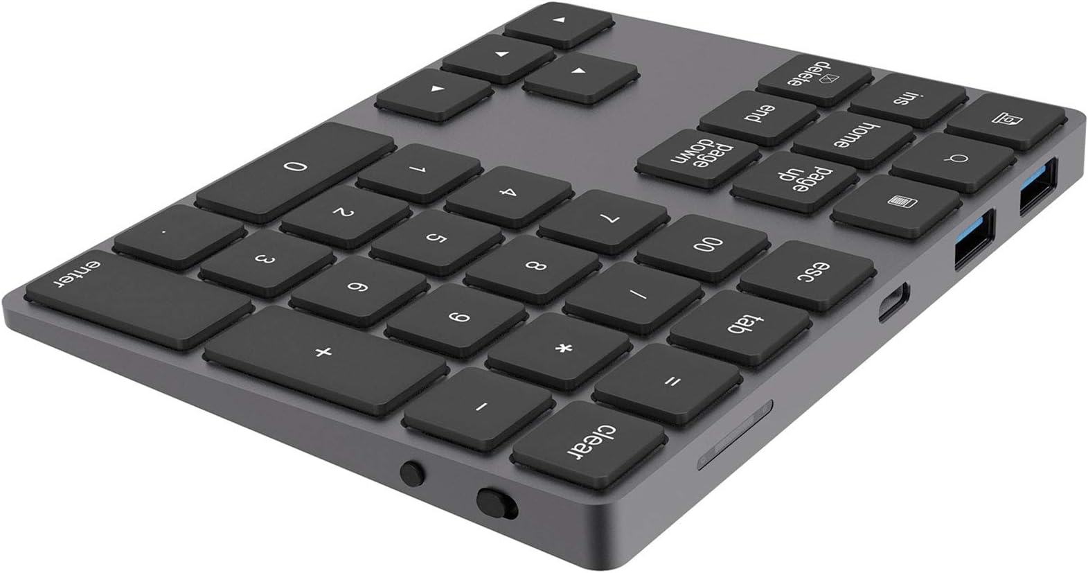 Bluetooth Wireless Numeric Keypad,3.0 HUB Function Keyboard,with USB HUB Digital Input Function,For Windows/Mac/Ios/Android Laptop PC,Black