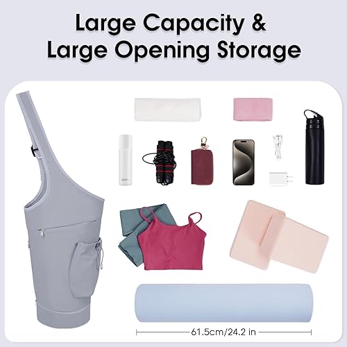 Miniatura 5 de sportsnew Bolsa para esterilla de yoga, gran apertura, larga bolsa de soporte para esterilla de yoga con bolsillo impermeable y bolsillo para