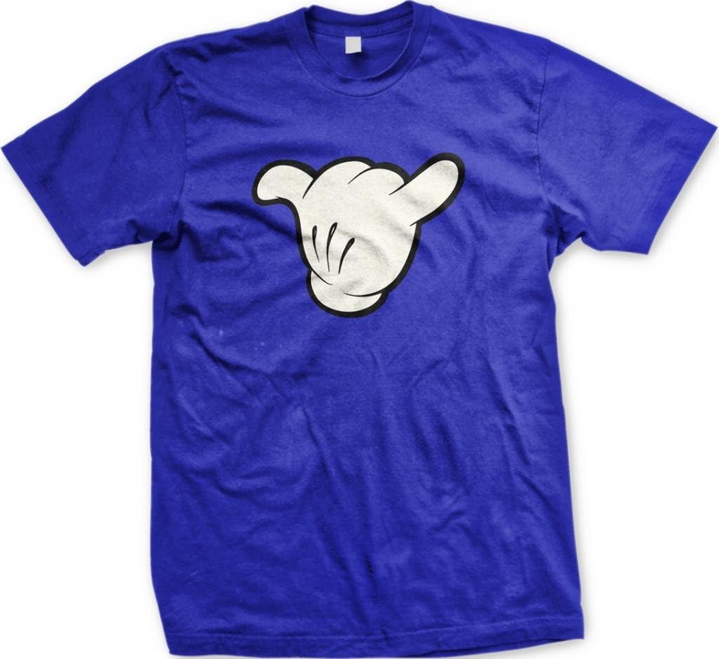 Shaka Sign Hang Loose Men's T-shirt, Funny White Gloves Cartoon Mickey Hand Shaka Design Men's Tee (Royal Blue, X-Large)