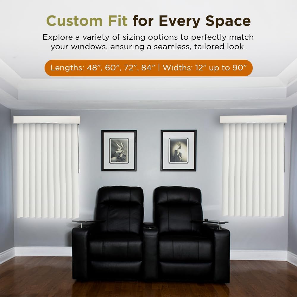 BlindDen - Vinyl Vertical Window Blinds for Home - Vertical Blinds for Sliding Glass Doors - Solid Off-White 82" Wide x 72" Long, USA