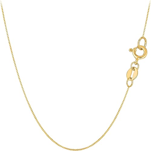 Jewelry Affairs Collar de Cadena de Caja con Espejo de Oro Sólido de 10 K, 0,6 mm