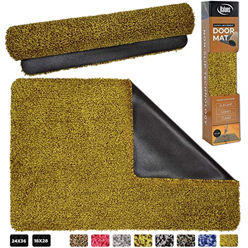 Kaluns Door Mat, Front Doormat, Super Absorbent Mud Mats Doormats for Entrance Way, Entry Rug, Non Slip PVC Waterproof Backing, Shoe Mat for Entryway, Machine Washable (24x36 Light Brown)