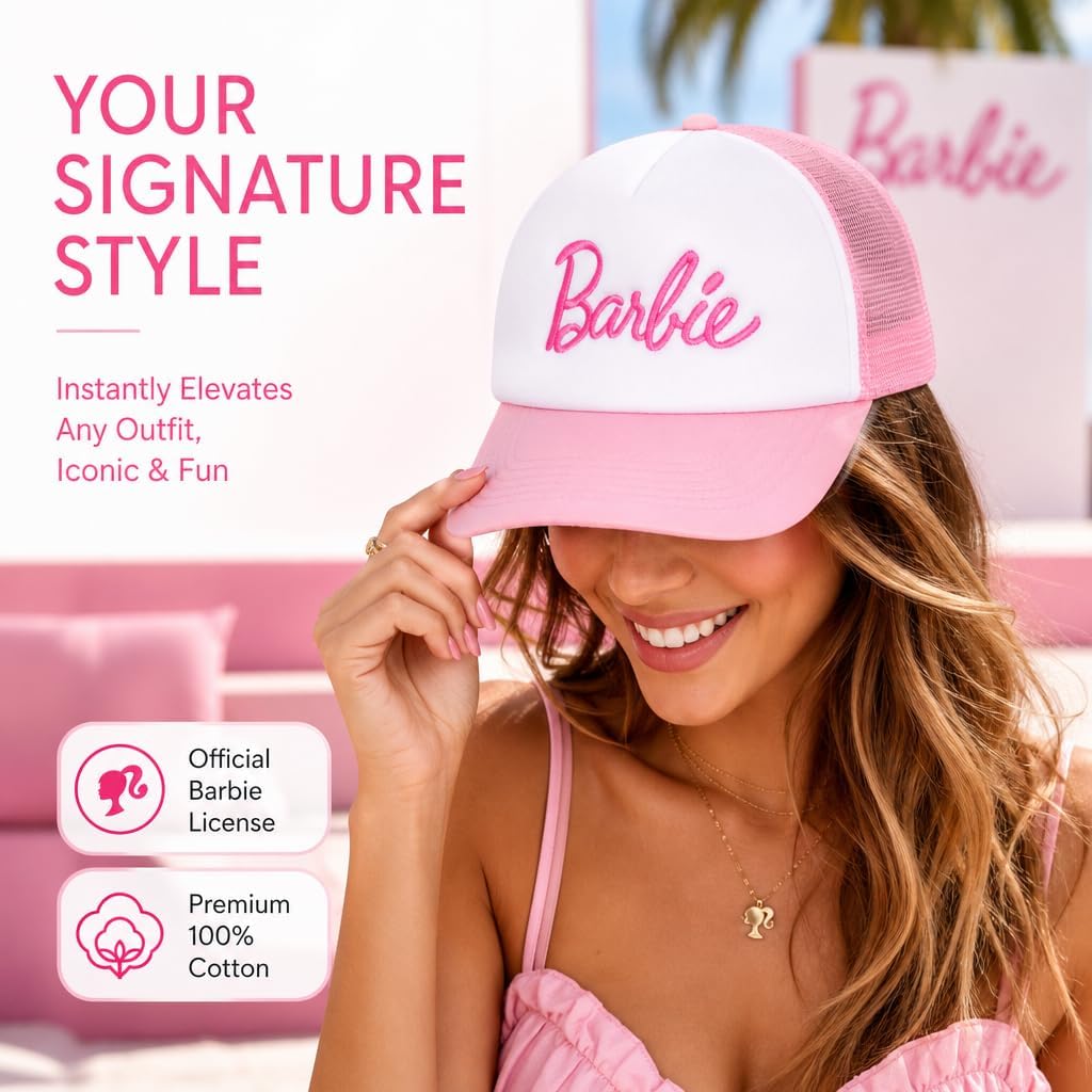 Barbie Baseball Cap for Women – Soft Cotton Womens Cap with Curved Brim – Adjustable Snapback Hot Pink Baseball Cap image 2